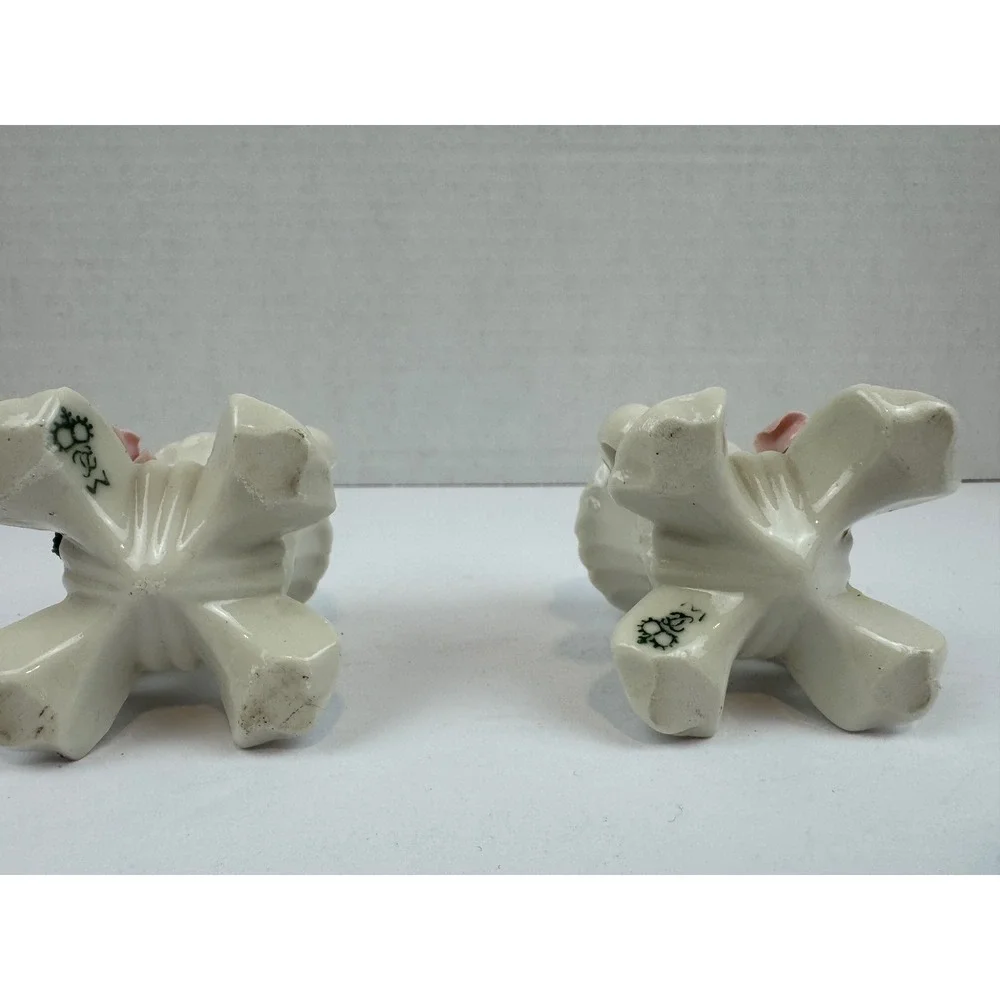 Vintage Ceramic Pink Rose Candle Holder Set Cottagecore Porcelain Taper Pair
